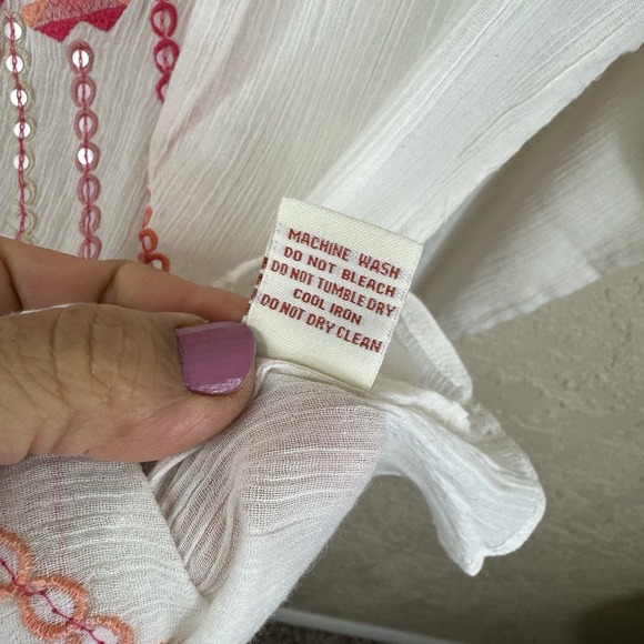 Sundance Embroidered White Boho Top Size M Cottage Cotton Flowy Sparkle Festival - Picture 7 of 8